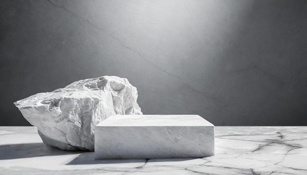 Witte stenen cosmetische podium voor presentatie Abstracte productplaatsing voetstuk Grijze achtergrond