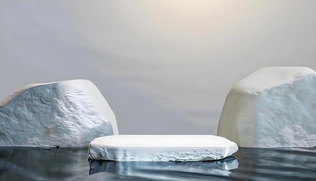 witte stenen podium cosmetische display productstandaard met waterreflectie