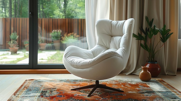 Witte stoel op tapijt in de woonkamer