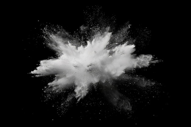 Witte stofexplosie bevroren op zwarte achtergrond