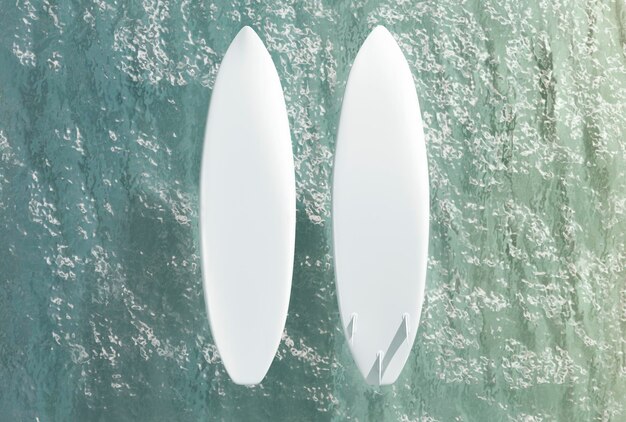 Foto witte surfplank op wateroppervlak mockup polyurethane surfwater diep mock up shortboard met vinnen