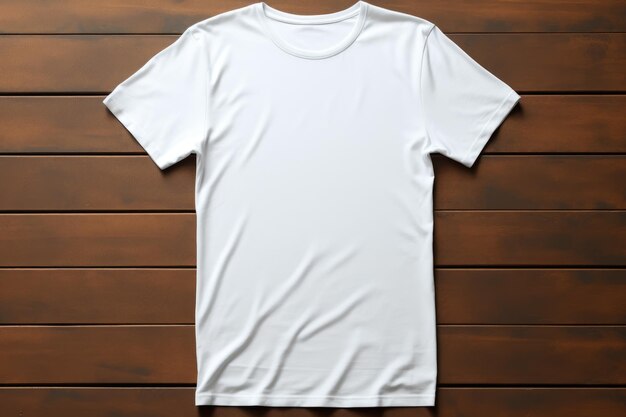 Foto witte t-shirt mockup op houten achtergrond