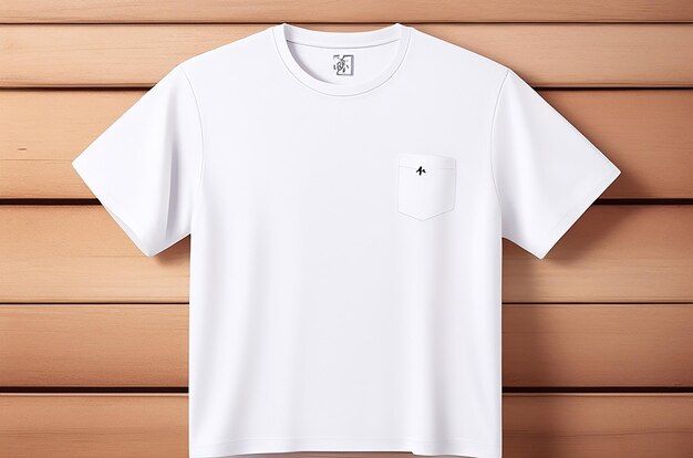 Witte t-shirt mockup op houten textuur achtergrond gegenereerd door AI