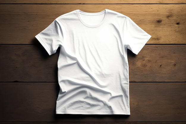 witte t-shirt mockup plat lag op houten achtergrond Generatieve AI