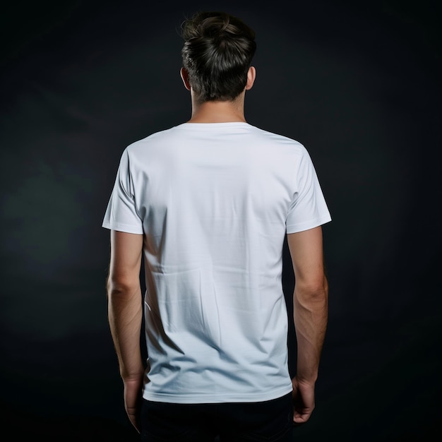 Witte t-shirt mockup sjabloon met mannelijk model op een geïsoleerde achtergrond