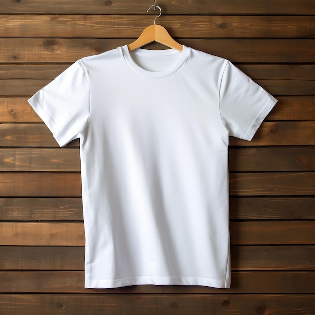 Witte T-shirt op hanger op houten achtergrond generatieve AI