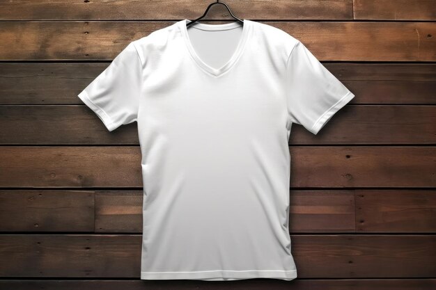 Witte T-shirt op houten hanger Witte t-shirt mockup sjabloon ai gegenereerd