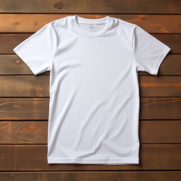 Witte t-shirt sjabloon op houten achtergrond