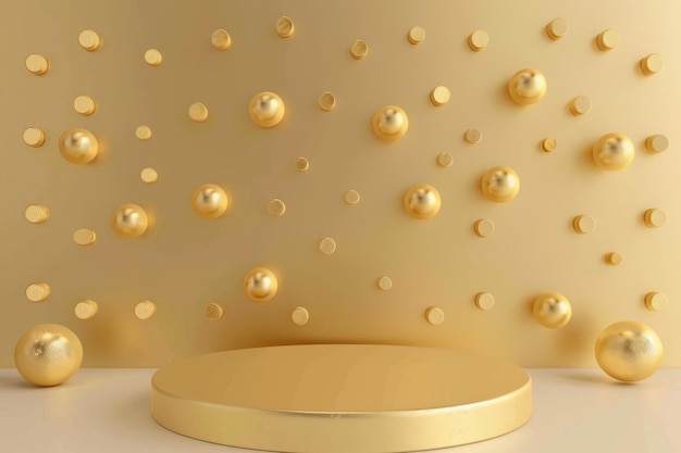 Foto witte tafel bedekt met gouden ballen