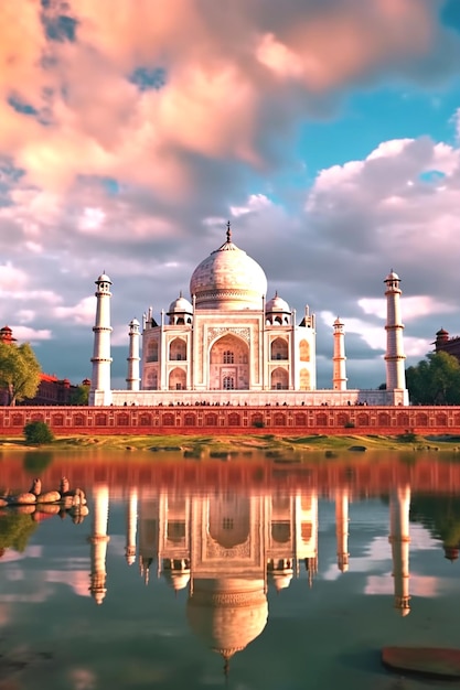 witte Taj Mahal met een blauwe lucht