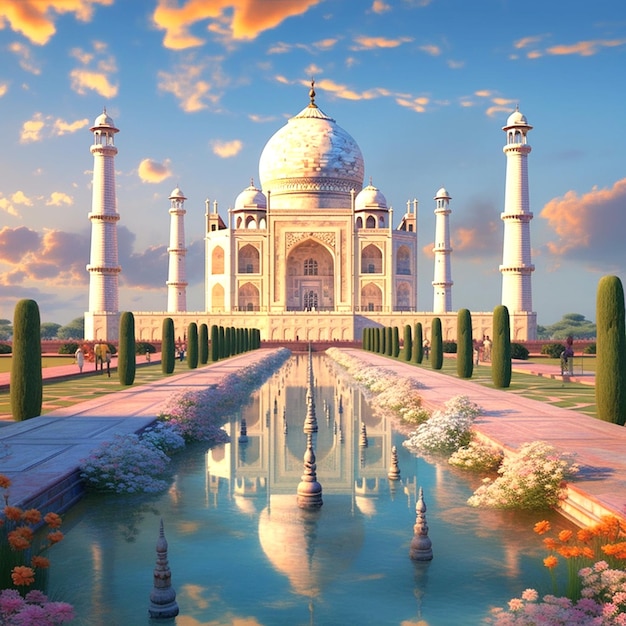 witte Taj Mahal met een blauwe lucht