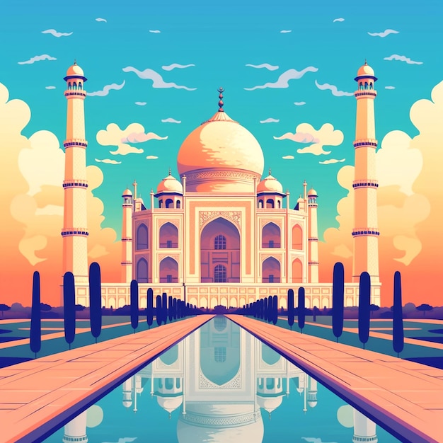 witte Taj Mahal met een blauwe lucht