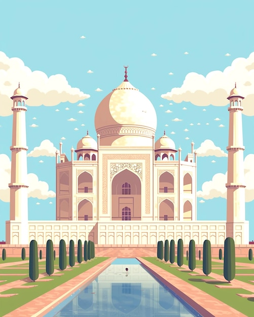 witte Taj Mahal met een blauwe lucht