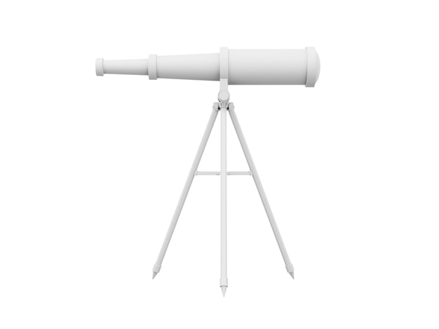 Witte telescoop zijaanzicht 3D-rendering pictogram op witte achtergrond