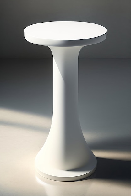 Witte terrazzo ronde graniet podium zijtafel palmblad in zonlicht schaduw in blank roomwit w