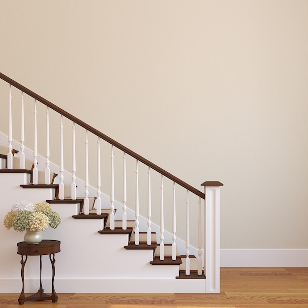 Witte trap in het moderne huis 3d render