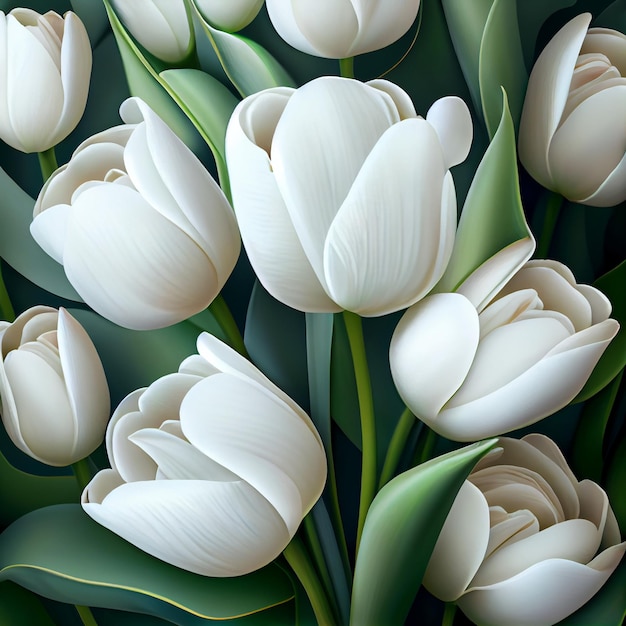Witte tulpen bloemen achtergrond realistische tulpen plant behang illustratie Generatieve AI