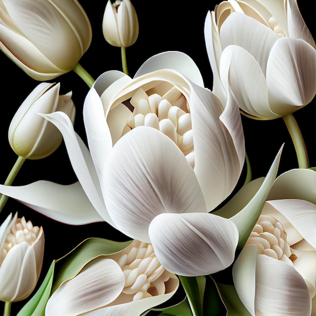 Witte tulpen bloemen achtergrond realistische tulpen plant behang illustratie Generatieve AI