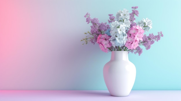 Witte vaas met roze en witte bloemen