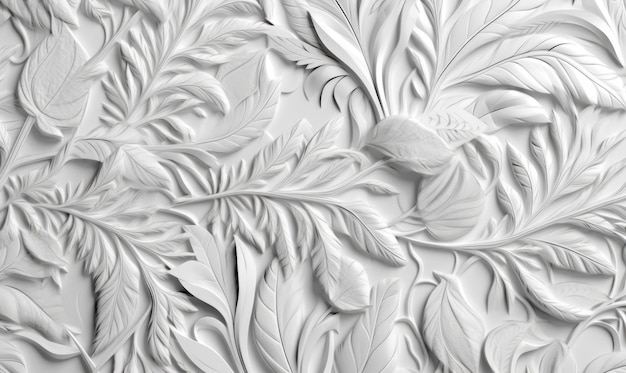 Witte verf textuur met een patroon van gras en bladeren achtergrond voor behang en kaarten generatieve AI