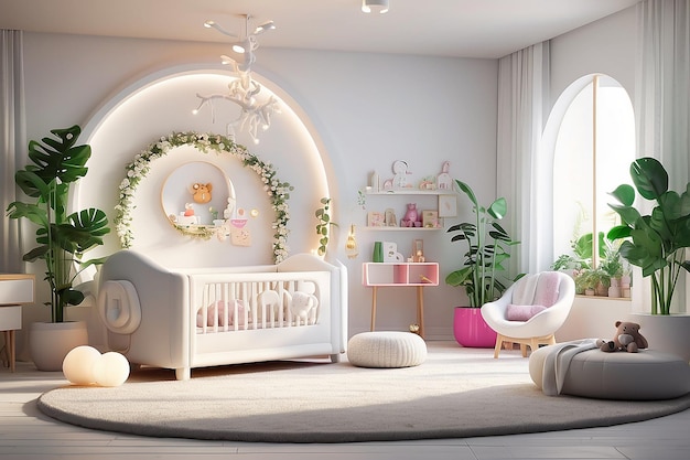 Witte verlichte babykamer