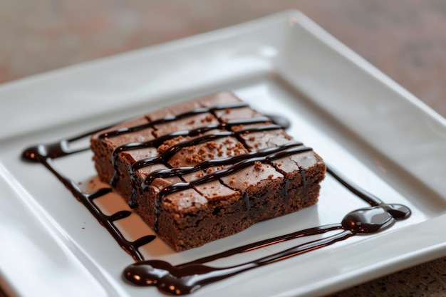 Witte vierkante bord met chocoladebedekte brownies