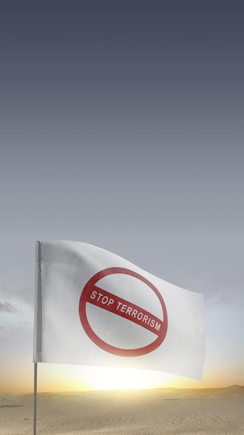 Witte vlag met stopbord voor terrorisme