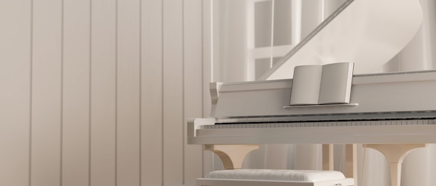 witte vleugel piano kamer in wit decor minimalistisch muziekinstrument woonkamer met piano