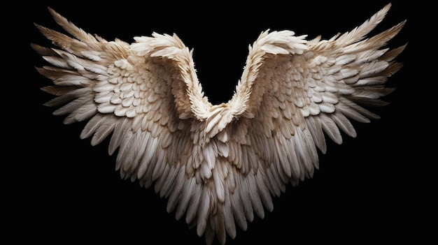 Witte vleugels van een engel op een zwarte close-up als achtergrond