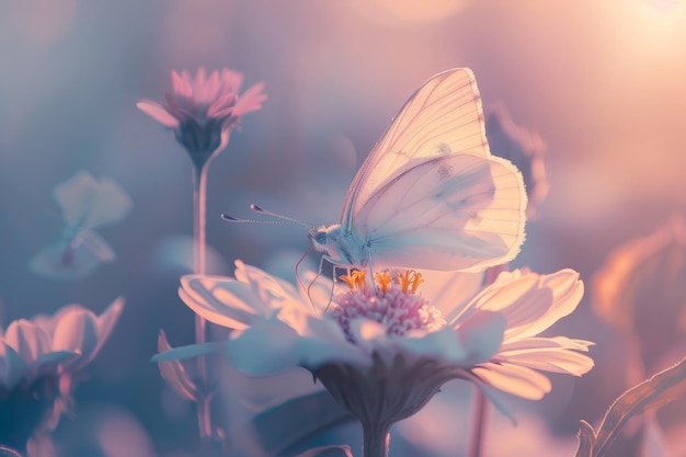 Witte vlinder landt op een bloem