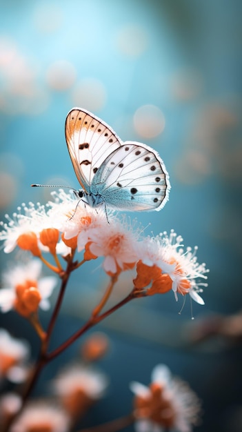 Witte vlinder van een prachtige bloem