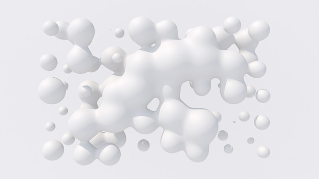 Witte vloeibare ballen. Abstracte zwart-wit illustratie, 3d render.