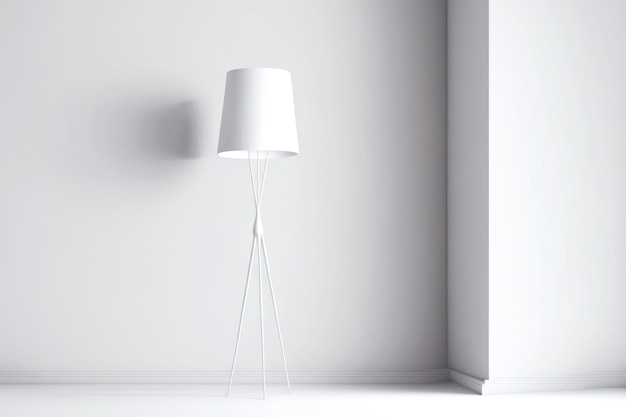 Witte vloerlamp op dunne standaard tegen de achtergrond van een witte muur in 3D-weergave van minimale ruimte generatieve ai