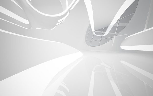 Witte vlotte abstracte architecturale achtergrond. 3D illustratie en weergave