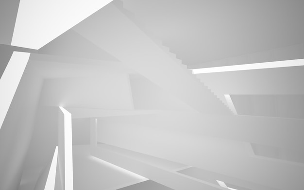Witte vlotte abstracte architecturale achtergrond Nachtmening met verlichting 3D illustratie