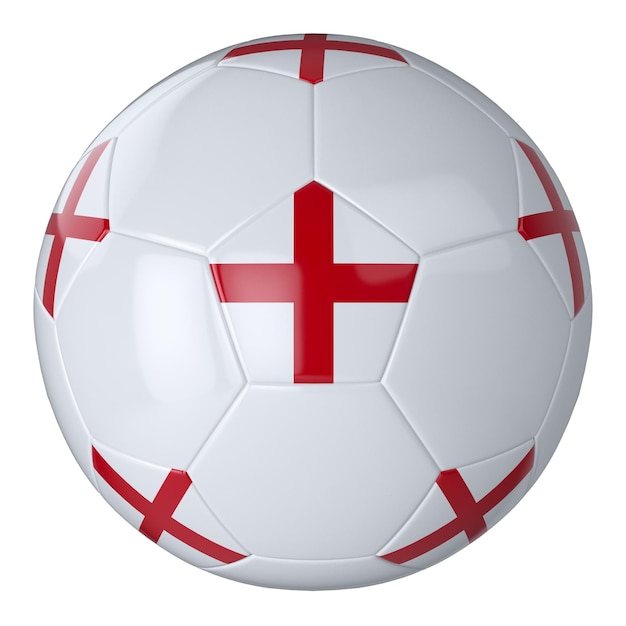 Witte voetbal bal met Engeland vlag op witte achtergrond Geïsoleerde lederen voetbal Klassieke witte bal met patches Vlaggen van landen 3D illustratie