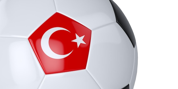 Witte voetbal met vlag van Turkije op een witte achtergrond Geïsoleerde Close-up 3D illustratie