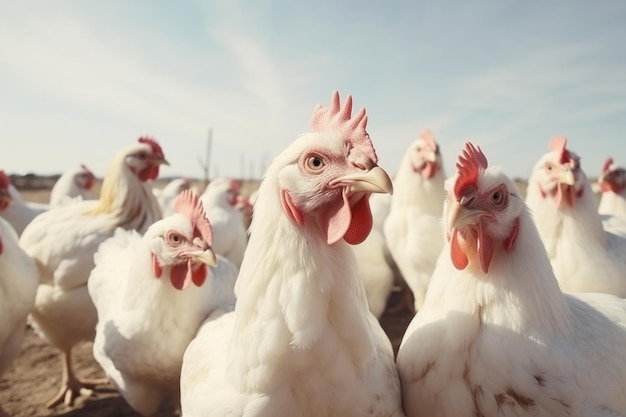 Witte vrijlopende kippen in broilers.