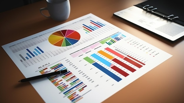 Witte werkruimte met grafieken bedrijfsrapporten voor analyse