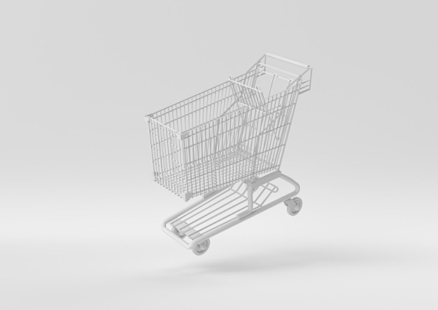 Witte winkelwagen. 3d render, 3d-afbeelding.