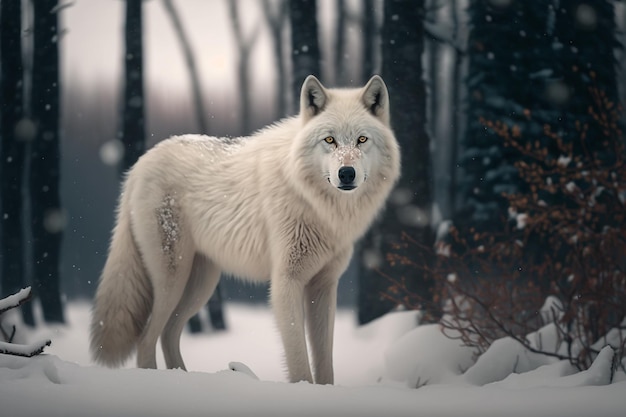 Witte wolf in de winter bosillustratie Generatieve AI