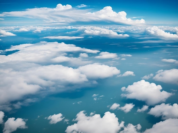 Witte wolk en blauwe hemel uitzicht vanuit het vliegtuig de zee is beneden