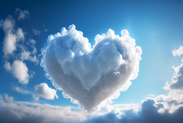 Foto witte wolk in de vorm van een hart valentine-achtergrond love-concept generatieve ai