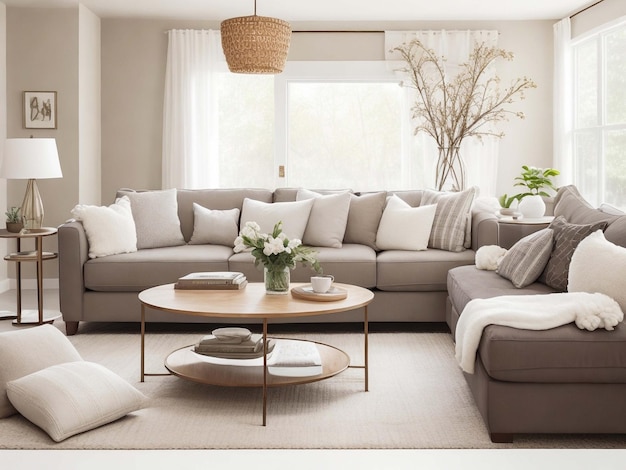 Witte woonkamer met sofa Scandinavisch interieur 3D illustratie