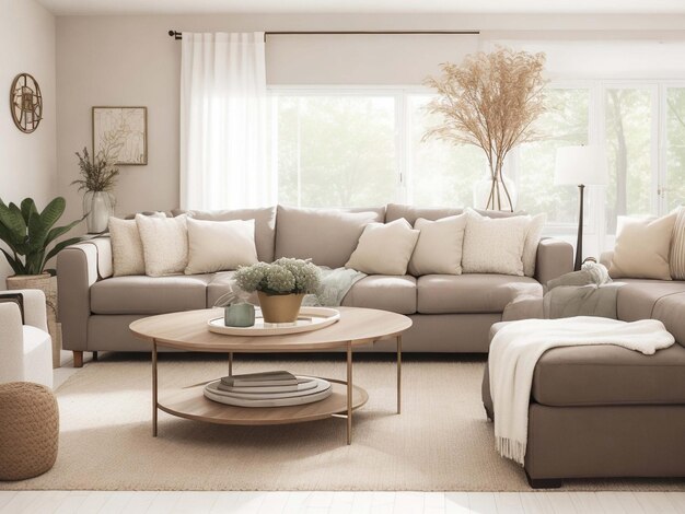 Witte woonkamer met sofa Scandinavisch interieur 3D illustratie