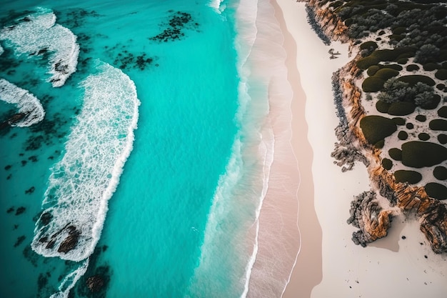 Witte zandstrand drone afbeelding