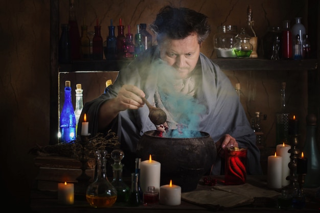 Wizard brews a potion