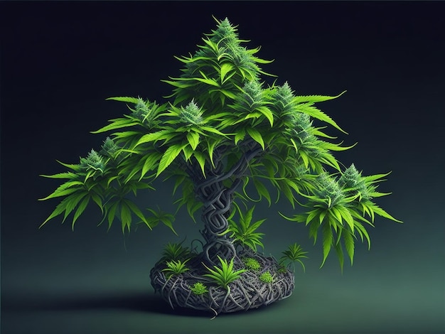 Foto foto di un albero di cannabis magico con germogli di cannabis
