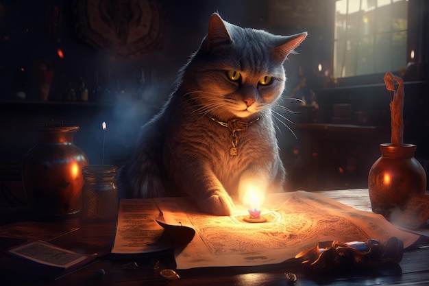 Wizard schattige kat Genereer Ai