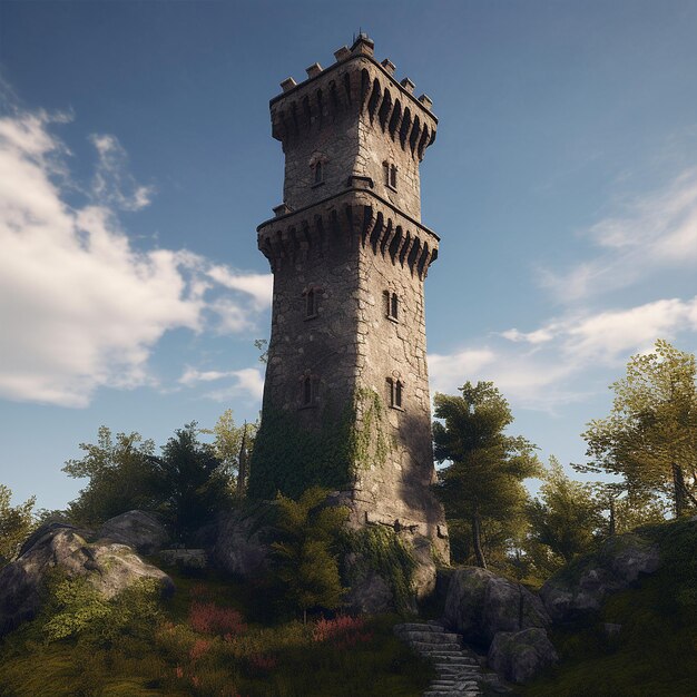 Photo wizard tower in fantasy city generative ai